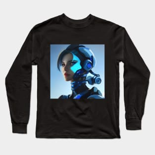 Blue Mechas Cyber Girl Long Sleeve T-Shirt